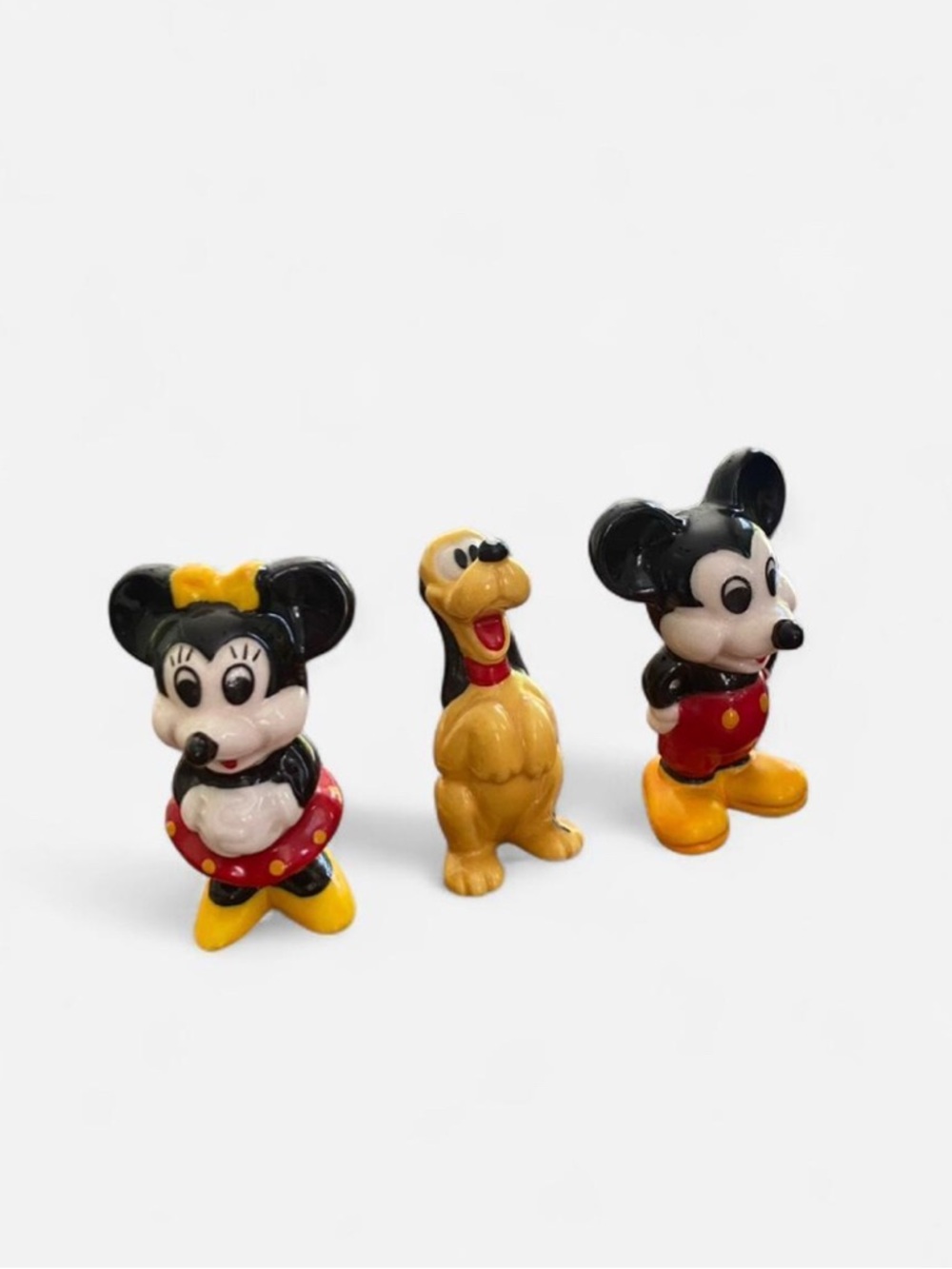 Disney Mickey, Minnie & Pluto Ceramic Figurine Trio - Red, Yellow, Black